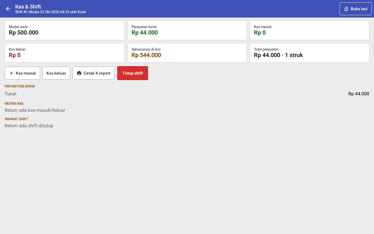 Layar kas dan shift RyPOS