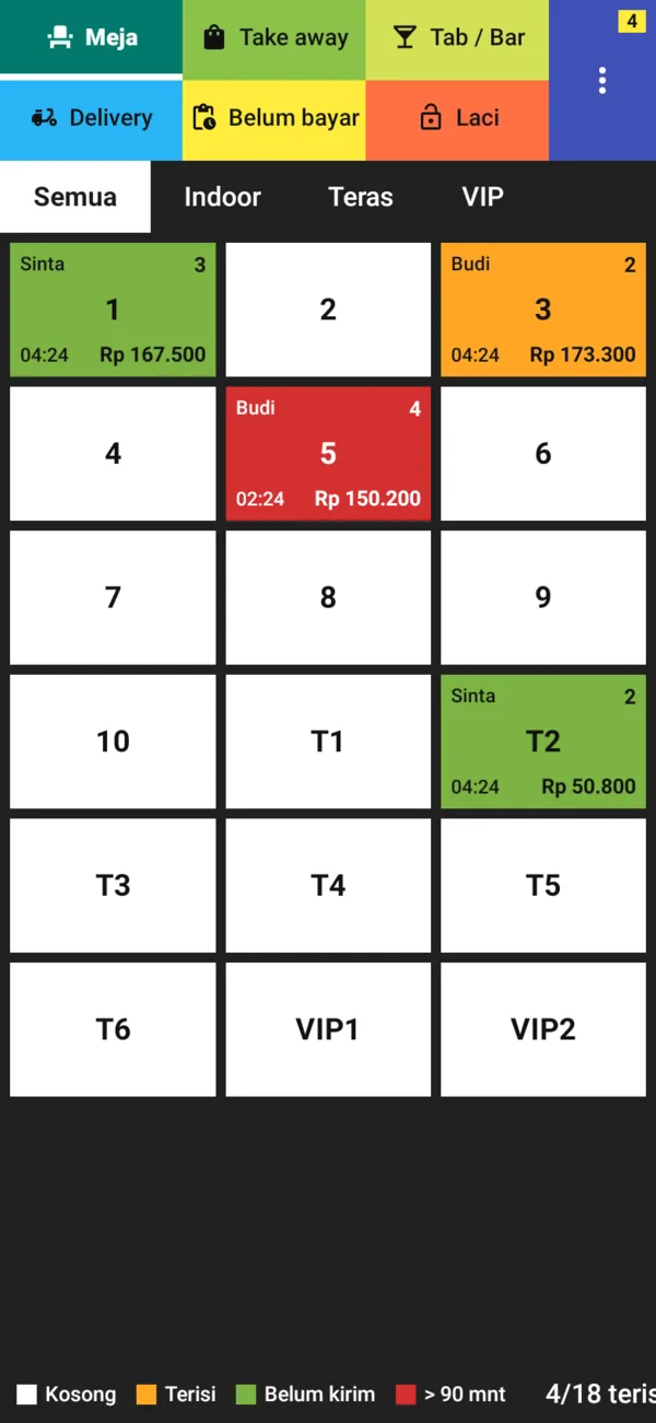 Denah meja RyPOS di HP